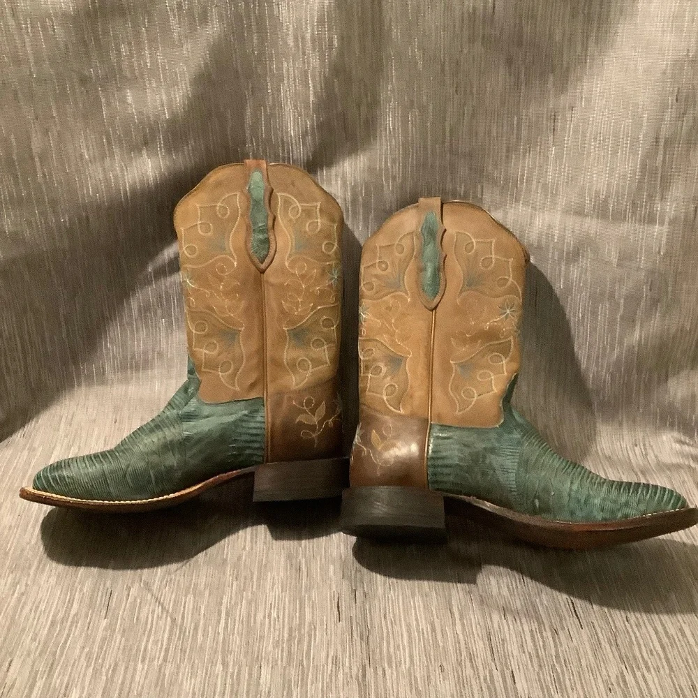 tony lama womens reptile square toe leather sole boots Sz 9B western cowgirl - Picture 4 of 11